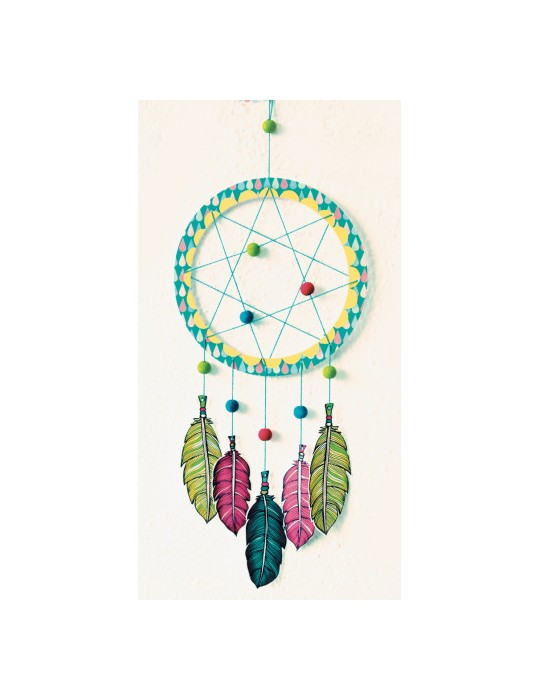 Attrape-rêves à Double Anneau Fait Main - Longueur 70 Cm, Anneau 15 Cm, Plumes Et Perles, Décoration Murale Boho Bleu